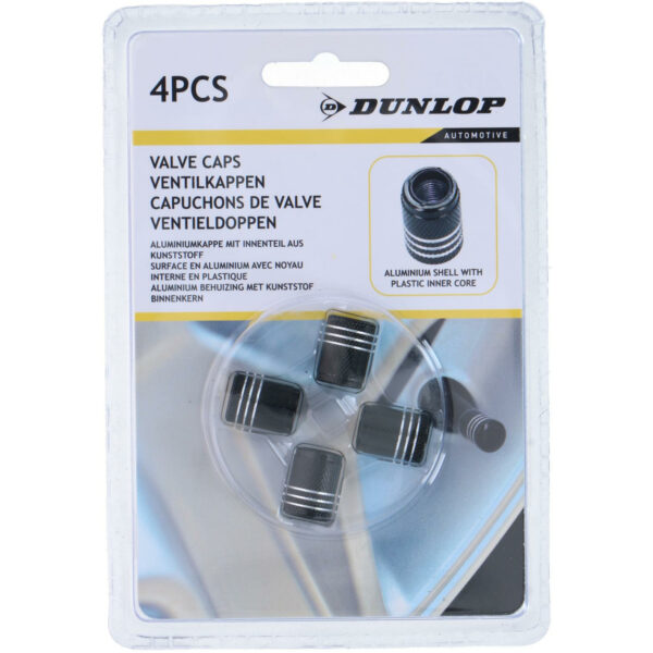Dunlop Autobanden ventieldoppen - 4 delig - zwart - aluminium -