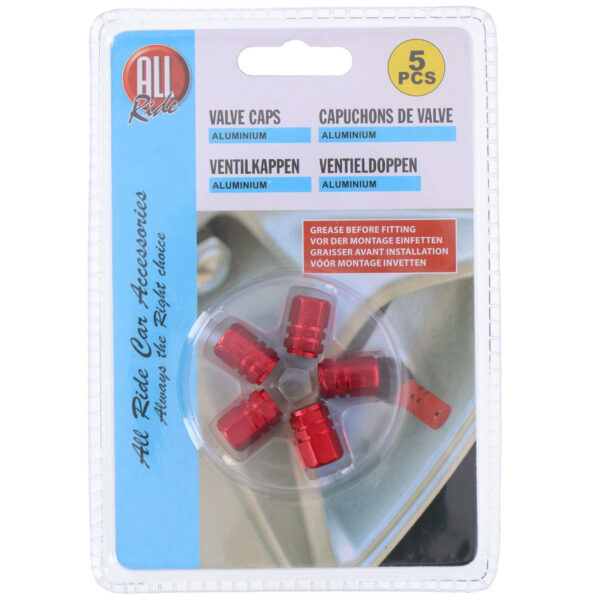 Dunlop Autobanden ventieldoppen - 5 delig - rood - aluminium - Opvallende ventieldopjes -