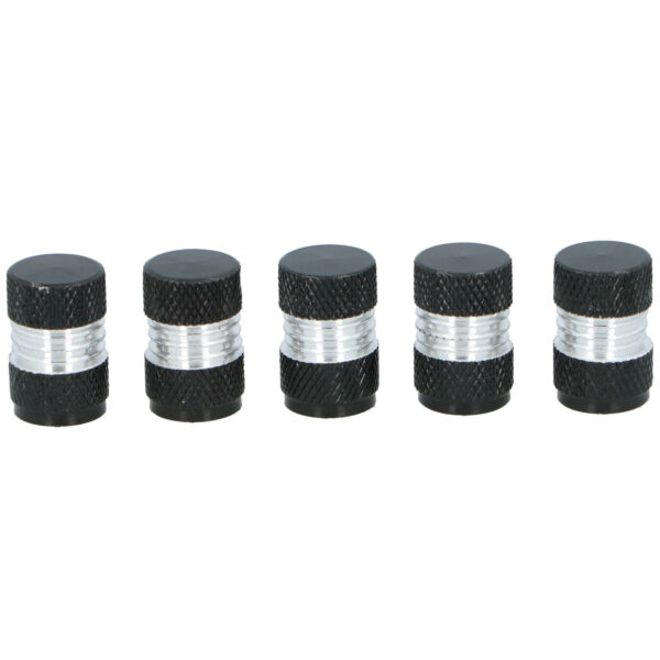 Dunlop Autobanden ventieldoppen - 5 delig - zwart - aluminium - Opvallende ventieldopjes -