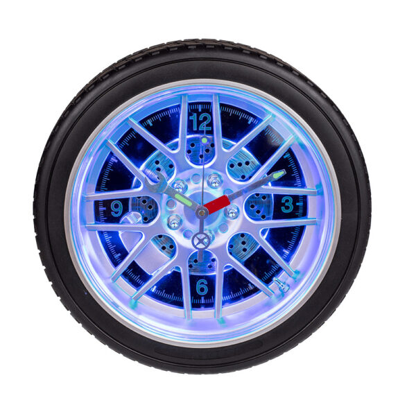 Wandklok autoband met LED licht - zwart - kunststof - Diameter 35 cm