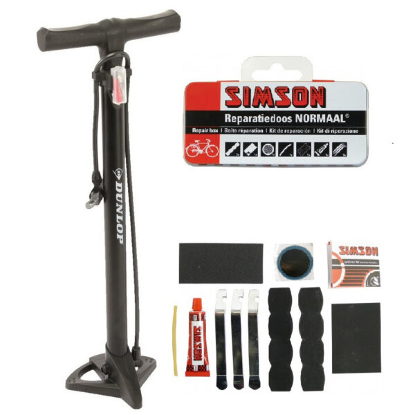 Complete fietsband reparatie set met fietspomp en repair kit